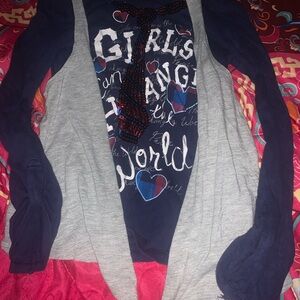 Justice Navy and Gray Girls' Long Sleeve Tee